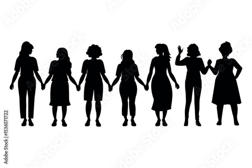 Black silhouettes of Women holding hands.