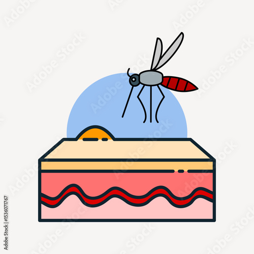 Mosquito bite icon showing a mosquito stinging human skin, representing disease transmission, irritation, or pest-related health risks.