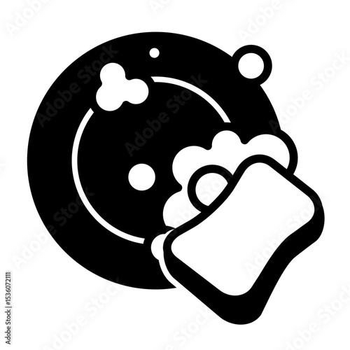 Cleaning sponge and dish glyph icon. Vector illustration.