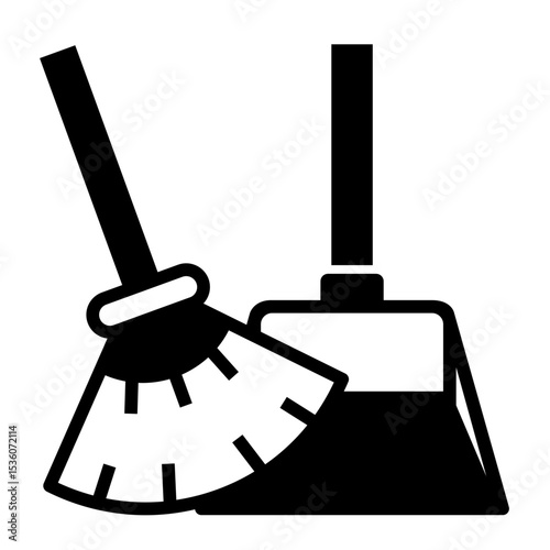 Broom and dustpan glyph icon. Vector illustration.