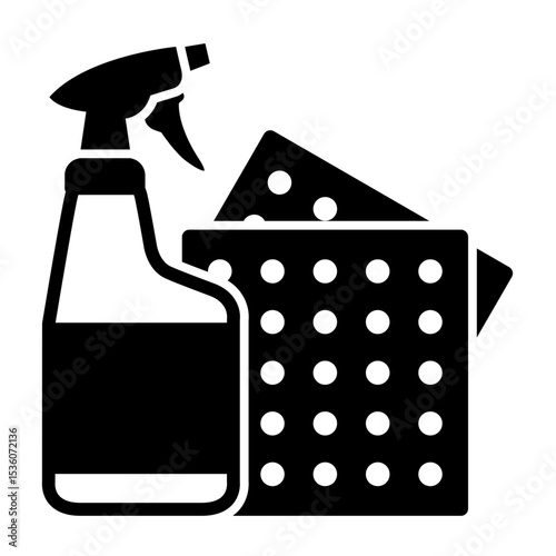 Cleaning related vector glyph icon. Disinfectant Spray with a Wipe Surface. Clean sign. Isolated on white background.