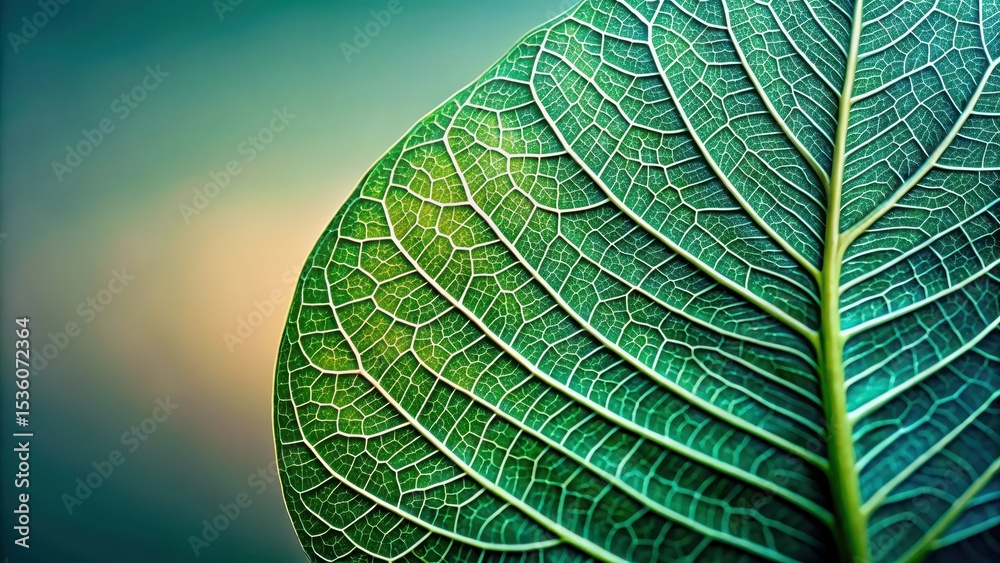 Close-up Detailed View of a Lush Green Leaf's Intricate Vein Network Against a Soft, Blurred Background Close-up Detailed View of a Lush Green Leaf's Intricate Vein Network Against a Soft, Blurred Background