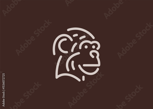 Line style chimpanzee logo for jungle, wildlife, or smart branding.