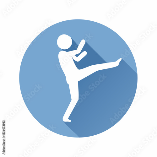 Minimalist Flat Style Icon Person Exercising, Kicking or Punching Silhouette Vector Illustration