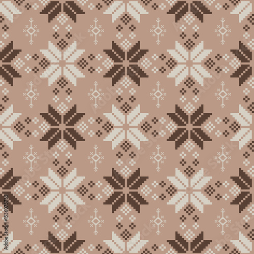 Traditional Ukrainian cross-stitch Detailed vector Illustration for textile printing design, on pixels pastel tones