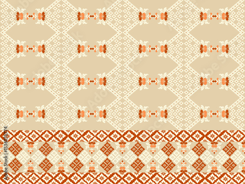 Traditional Ukrainian cross-stitch Detailed vector Illustration for textile printing design, on pixels brown tones