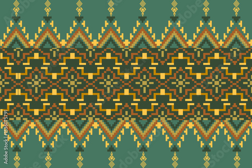 Traditional Ukrainian cross-stitch Detailed vector Illustration for textile printing design, on pixels pastel tones