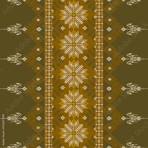Traditional Ukrainian cross-stitch Detailed vector Illustration for textile printing design, on pixels pastel tones