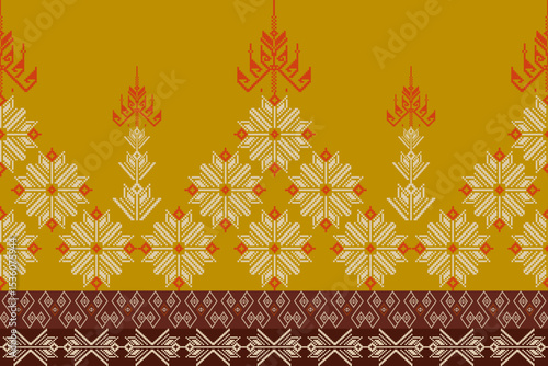 Traditional Ukrainian cross-stitch Detailed vector Illustration for textile printing design, on pixels pastel tones
