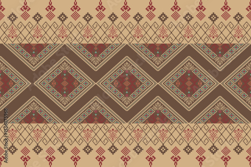 Traditional Ukrainian cross-stitch Detailed vector Illustration for textile printing design, on pixels pastel tones