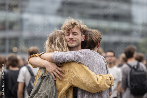 group of embracing protesters united in solidarity after demonstration was suppressed