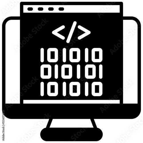 Code Snippet glyph icon, use for machine learning, education, technology industry, UI, UX kit, app and web development, digital or print.