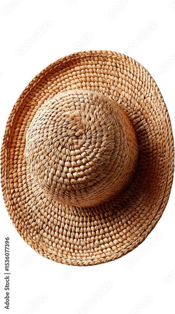 Fototapeta premium Natural Woven Hat: A detailed studio shot captures the intricate weave and relaxed charm of a wide-brimmed straw hat, perfect for sun protection. 