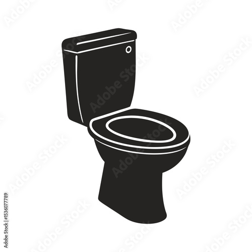 White ceramic toilet bowl with seat, a clean and sanitary household object Simple flat black silhouette icon of a modern commode toilet bowl