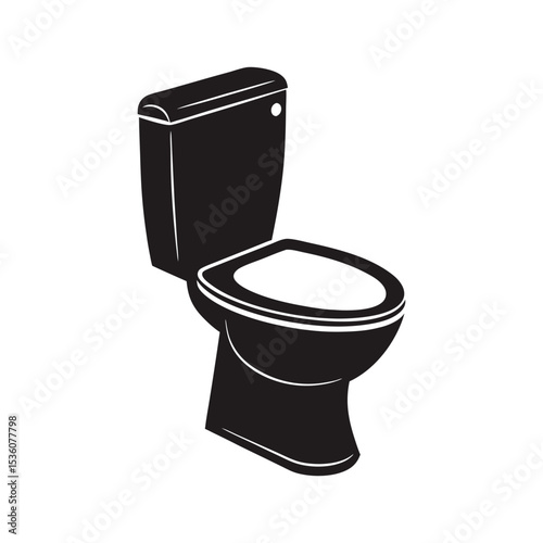 White toilet bowl isolated, a clean bathroom object Simple flat black silhouette icon of a modern commode toilet bowl