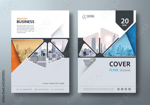 Blue and orange annual report, flyer  template, leaflet presentation, book cover templates, layout in A4 size