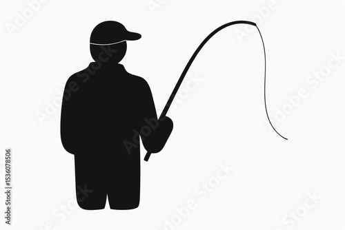 Silhouette of a Fisherman with Fishing Rod Angling Illustration