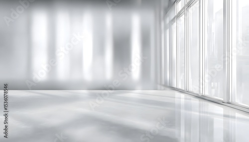 Minimalist Interior with Large Windows and Reflective Floor