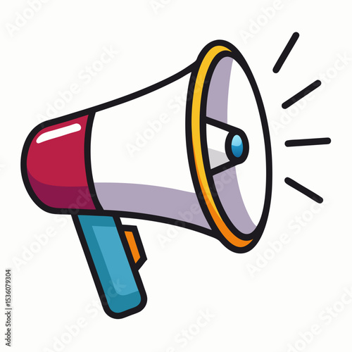 Online ad with megaphone black line art on white background