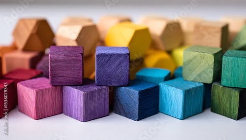 Colorful Wooden Blocks Arranged in a Row