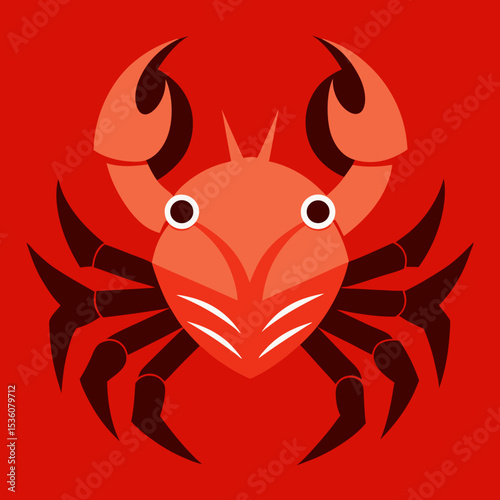 Red Crab Illustration Symmetrical Design Large Claws Red Background lobster crustacean