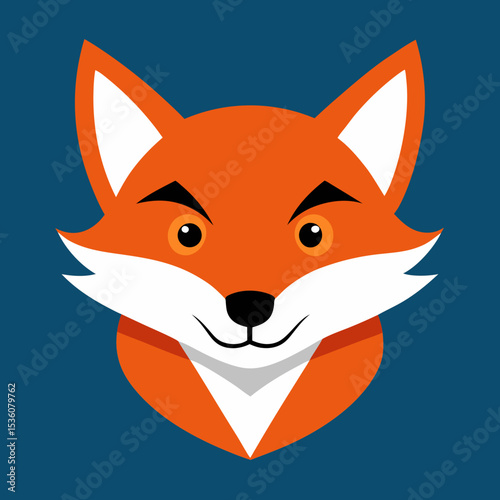Orange Fox Head Vector Illustration Smart Cunning Expression Flat Design Cartoon Animal Icon