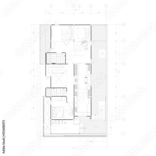 Drawings furniture layout layout is on the 2nd floor, 2 bedrooms, 1 dressing room, and 1 vector style.