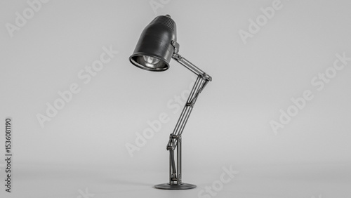 Modern black adjustable desk lamp with industrial design, isolated on neutral background. Ideal for home office, workspace, or studio lighting. Minimalist, functional, and stylish.