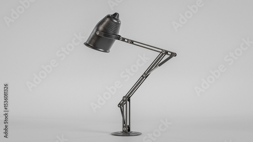 Modern black adjustable desk lamp with industrial design, isolated on neutral background. Ideal for home office, workspace, or studio lighting. Minimalist, functional, and stylish.