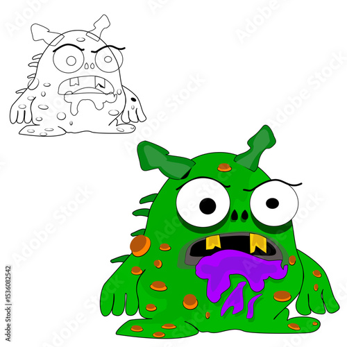 A set of cute and gross alien monsters with weird expressions, big eyes, green slime, and unique body shapes. Perfect for games, stickers, and creative projects