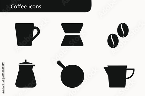 Collection of Coffee Icons Mug, Beans, Pour Over, French Press, and More