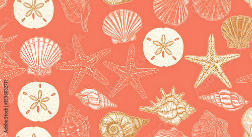 Coral Seashell Pattern: Beach Summer Texture Background