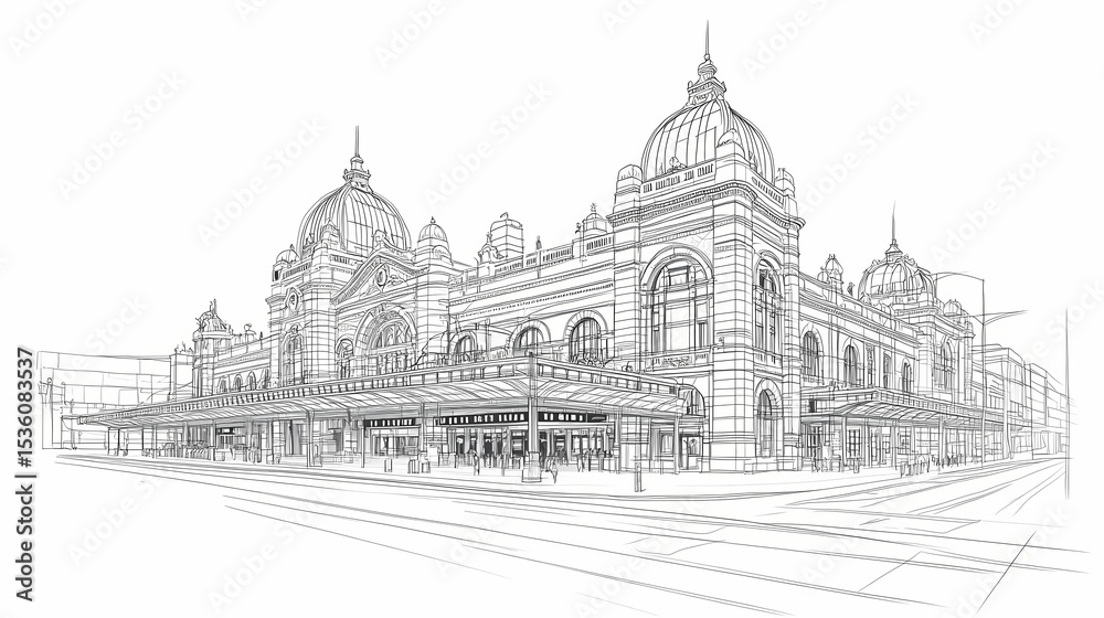 Obraz premium Detailed architectural drawing of a large building.