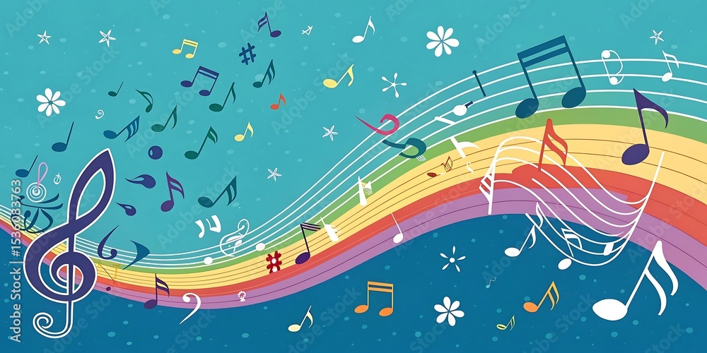 Fototapeta premium Colorful music notes rainbow background illustration