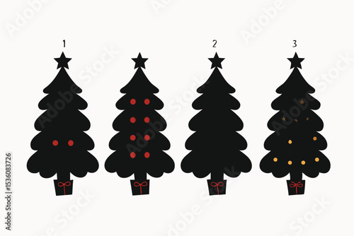 Christmas Tree Decoration Stages Silhouette Illustration