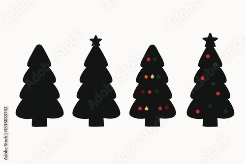 Christmas Tree Silhouette Stages From Bare to Decorated