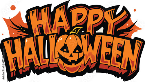 Happy Halloween stylized text graphic orange black red pumpkin vector