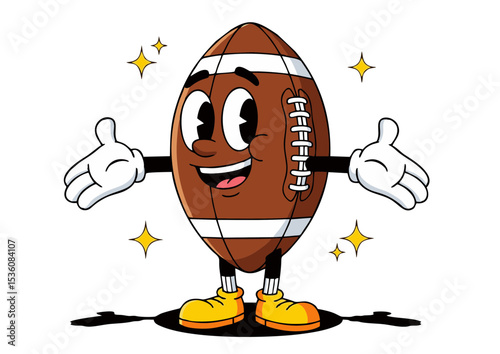 Cheerful Retro Cartoon Football Character  Ready for Game Day Fun, American Football Mascot Illustration