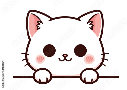 Adorable Kawaii White Kitty Cat Illustration Cute Pet Animal Cartoon Drawing, Perfect for Stickers, Prints, and Digital Designs