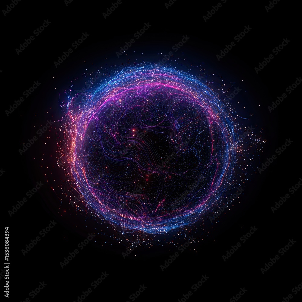 Obraz premium Vibrant Cosmic Sphere with Dynamic Light Patterns in Dark Background