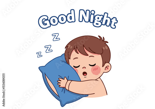 Sweet Dreams Adorable Baby Boy Sleeping Soundly, Good Night Illustration