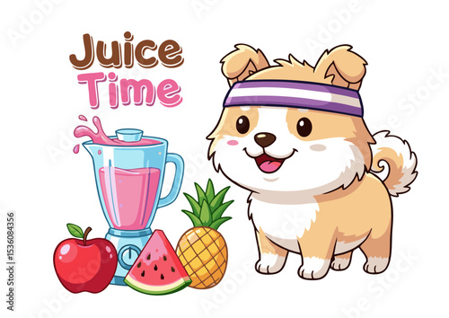 Adorable Puppy's Juice Time Healthy Smoothie Recipe Inspiration with Fruits and Vegetables