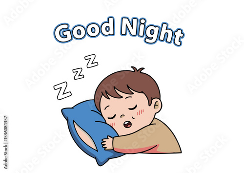 Sweet Dreams Adorable Illustration of a Child Sleeping Soundly, Perfect for Goodnight Wishes