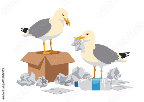Seagulls and Trash  A Visual Depiction of Environmental Pollution and Waste Management Issues