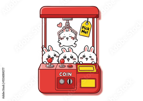 Adorable Cartoon Rabbits in a Claw Machine Game Fun Illustration
