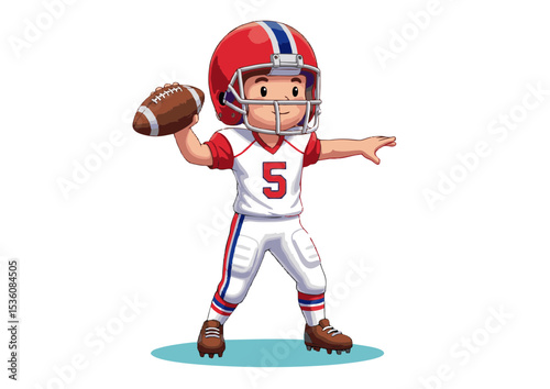 Young American Football Player Cartoon Illustration Ready to Throw