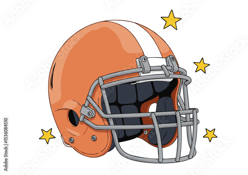 Vintage Orange Football Helmet Illustration Retro Sports Equipment Design
