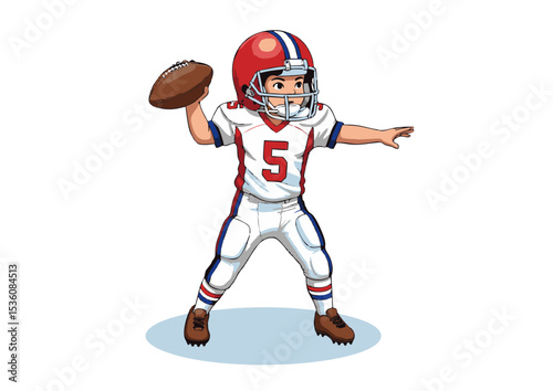 Young American Football Player Throwing a Pass Action Pose Illustration