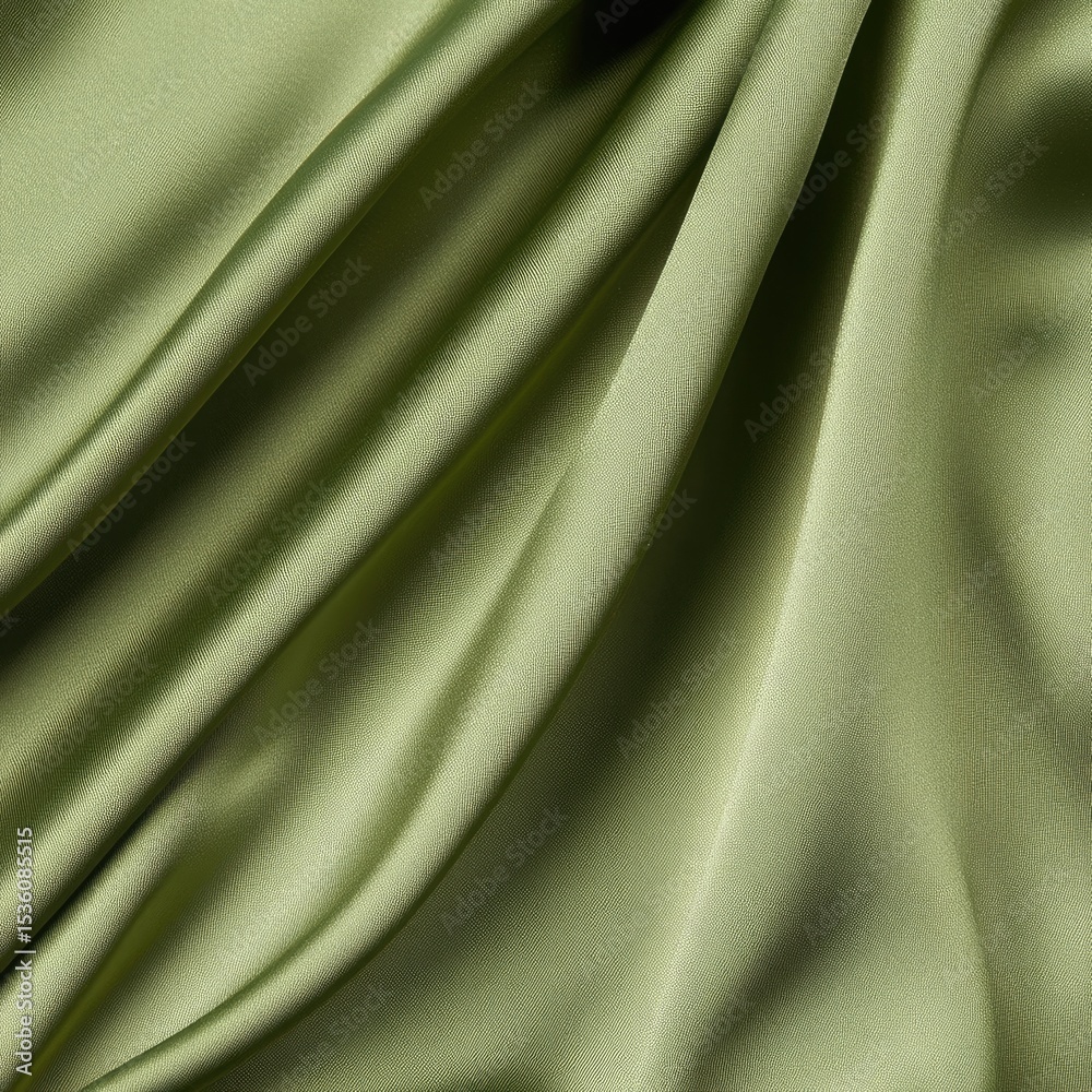 Obraz premium Elegant Olive Green Satin Fabric with Soft, Smooth Drapery Texture