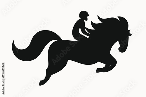 Dynamic Silhouette of Equestrian Leaping Horse and Rider in Motion